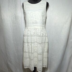 Max Studio White Lace Midi Dress Medium Boho Floral Sleeveless Lined